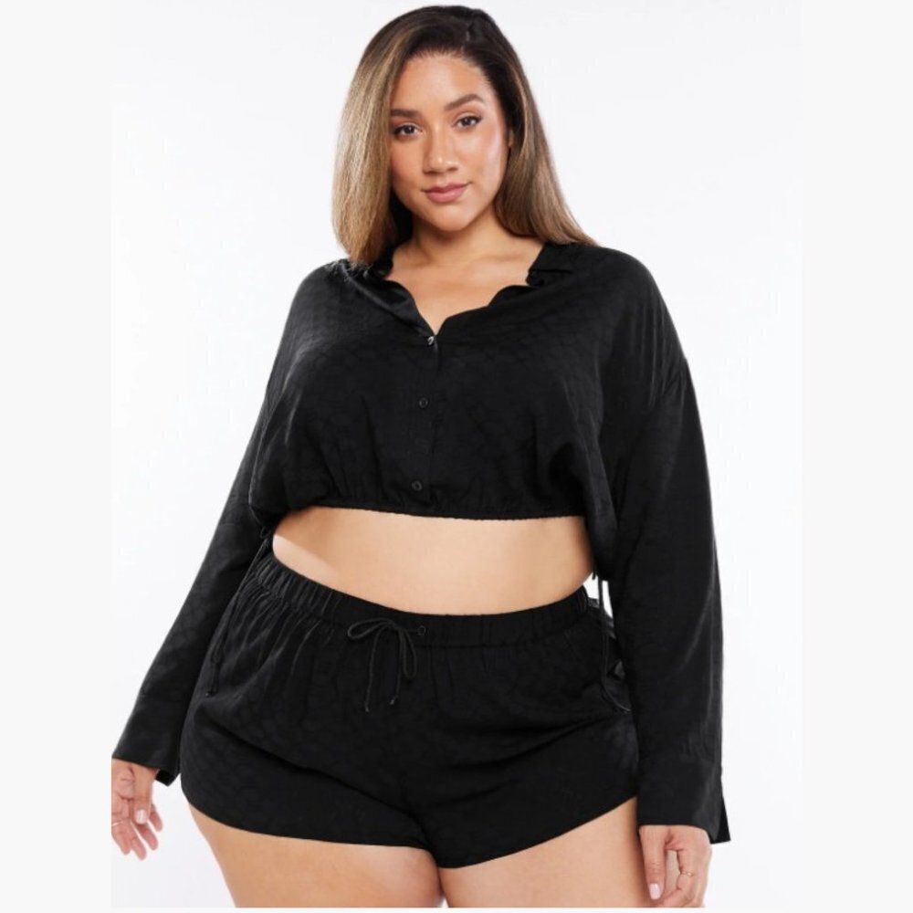 Savage X Fenty Women's Voile Monogram Sleep Crop Shirt - 3X